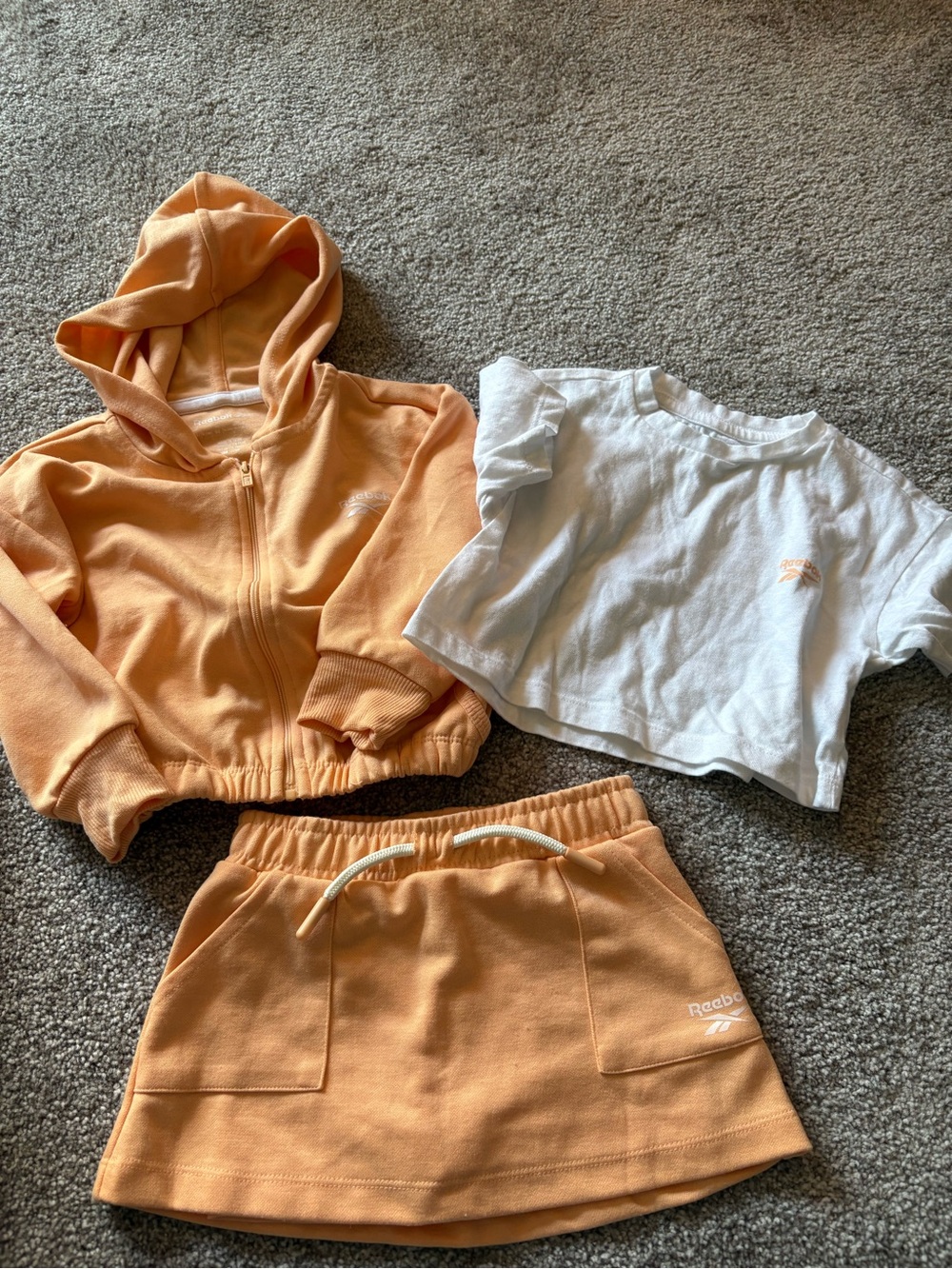 Reebok Kids Orange Hoodie, Skirt & White Tee Matching Set